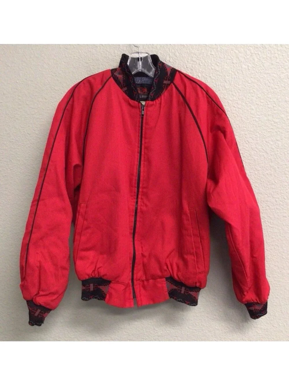 Vintage Western Canvas Red Aztec Work Blanket Lined Jacket Large Clark County